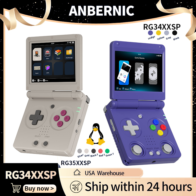 Retro Gaming Icons - Anbernic RG34XXSP RG35XXSP フリップ式携帯ゲーム機 IPSスクリーン Linux