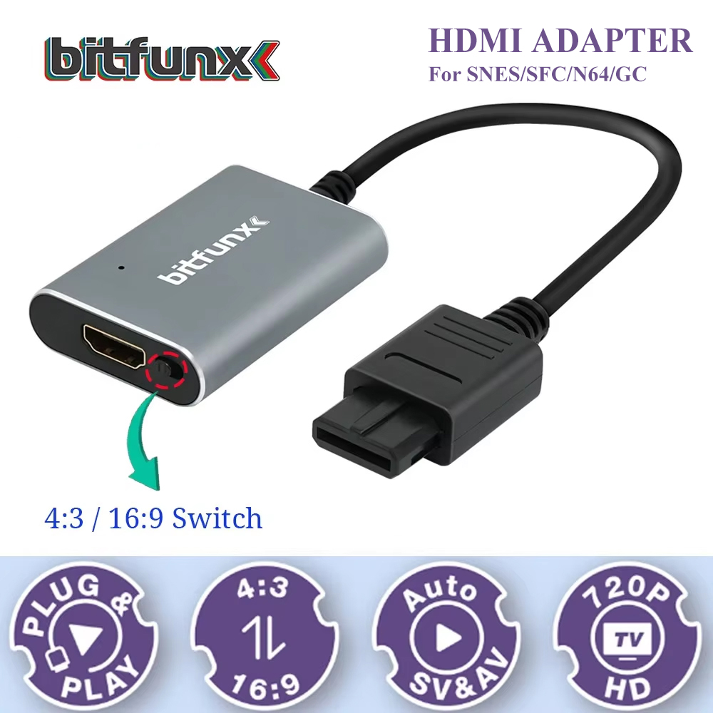Retro Gaming Events - Bitfunx 720P Svideo/AV to HDMI アダプター