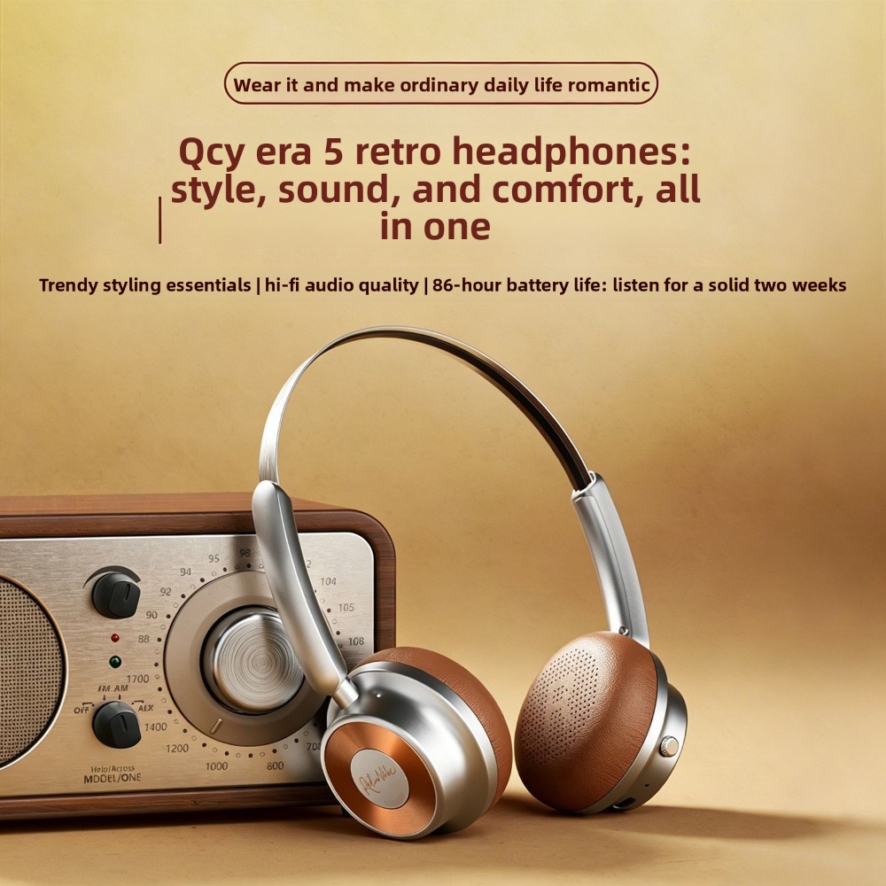 Retro Gaming Headset - レトロなオーバーイヤーワイヤレスBluetoothヘッドホン、86時間長時間再生HiFiノイズキャンセリングヘッドセット、スポーツゲーム用メイラードスタイル