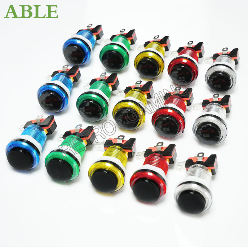 Retro Gaming Shop - 12個6色28ミリメートル取付穴5v/12v ledプッシュボタンと3ピンマイクロスイッチ黒diyのアーケード部品jammaキャビネット