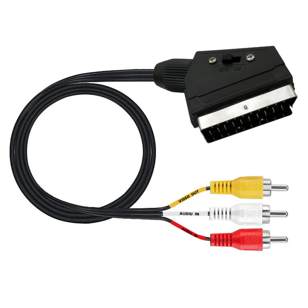 Retro Gaming Universe - SCART-3RCA変換ケーブル。切り替え可能な汎用オーディオ・ビデオコンバーター。21ピンコネクター。ヨーロッパのレトロコンソール用ディスプレイアダプター。